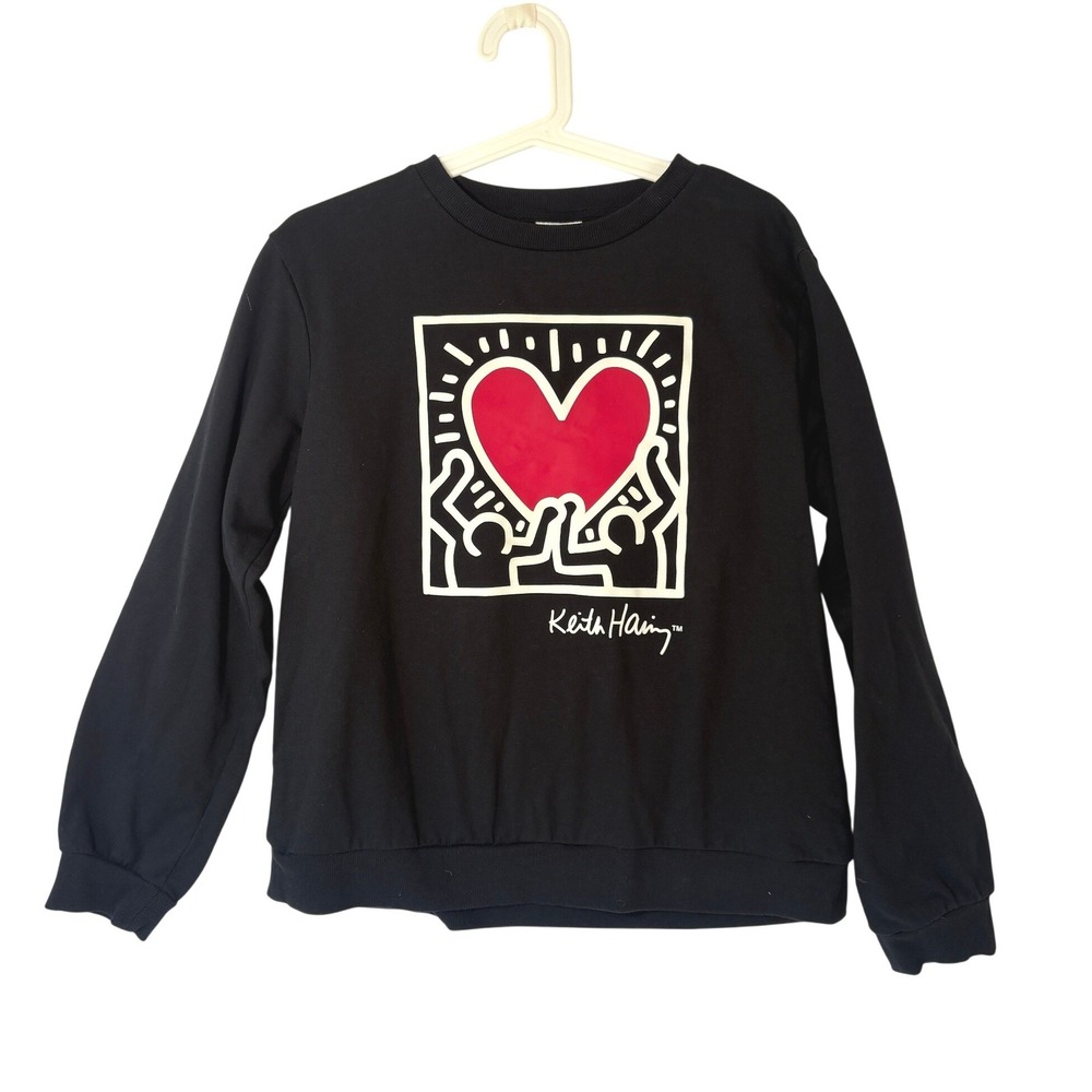 Keith‎ Haring Radiant Heart Graphic Sweatshirt Black Crewneck Pullover Medium